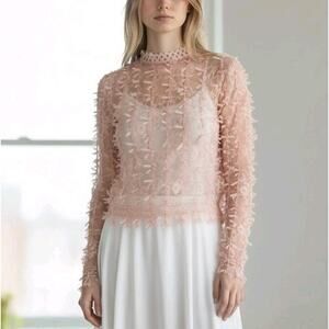 Love University Pink Textured Lace Sheer Top Fairy Whimsy Romantic Womens Medium